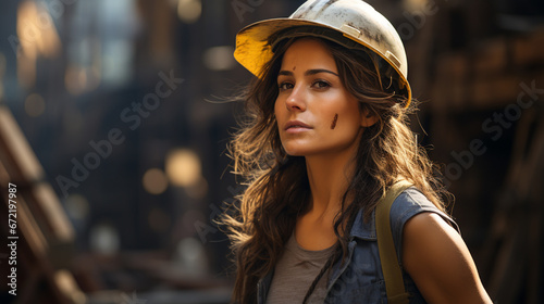 Girl in yellow construction helmet.