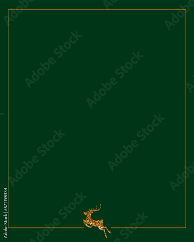 christmas template for christmas card with golden reindeer. new year holiday background with gold frame and glitter deer shape. vector beautiful christmas poster