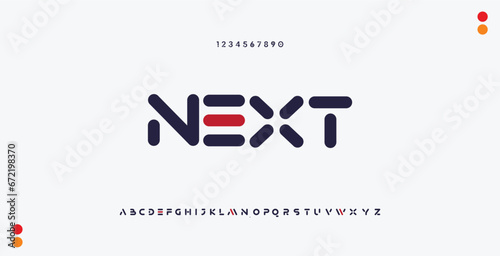 NEXT Modern minimal abstract alphabet fonts. Typography technology, electronic, movie, digital, music, future, logo creative font. vector illustration.