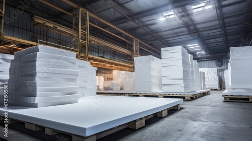 Factory Manufacturing Styrofoam: Industrial Process of Creating Versatile Insulating Sheets photo