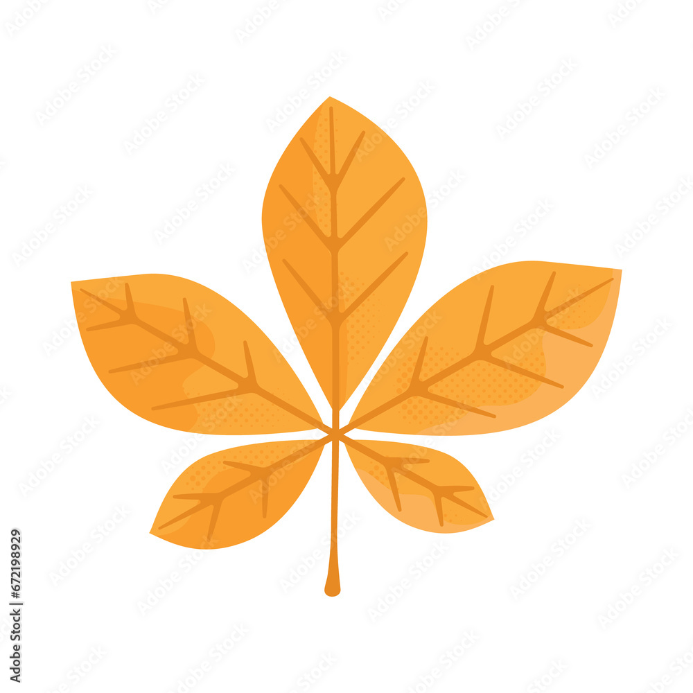 Autumn hand drawn clipart. Fall season cozy symbol. Autumn seasonal element - yellow chestnut leaf. Harvest colorful illustration. Thanksgiving flat icon. Stock design