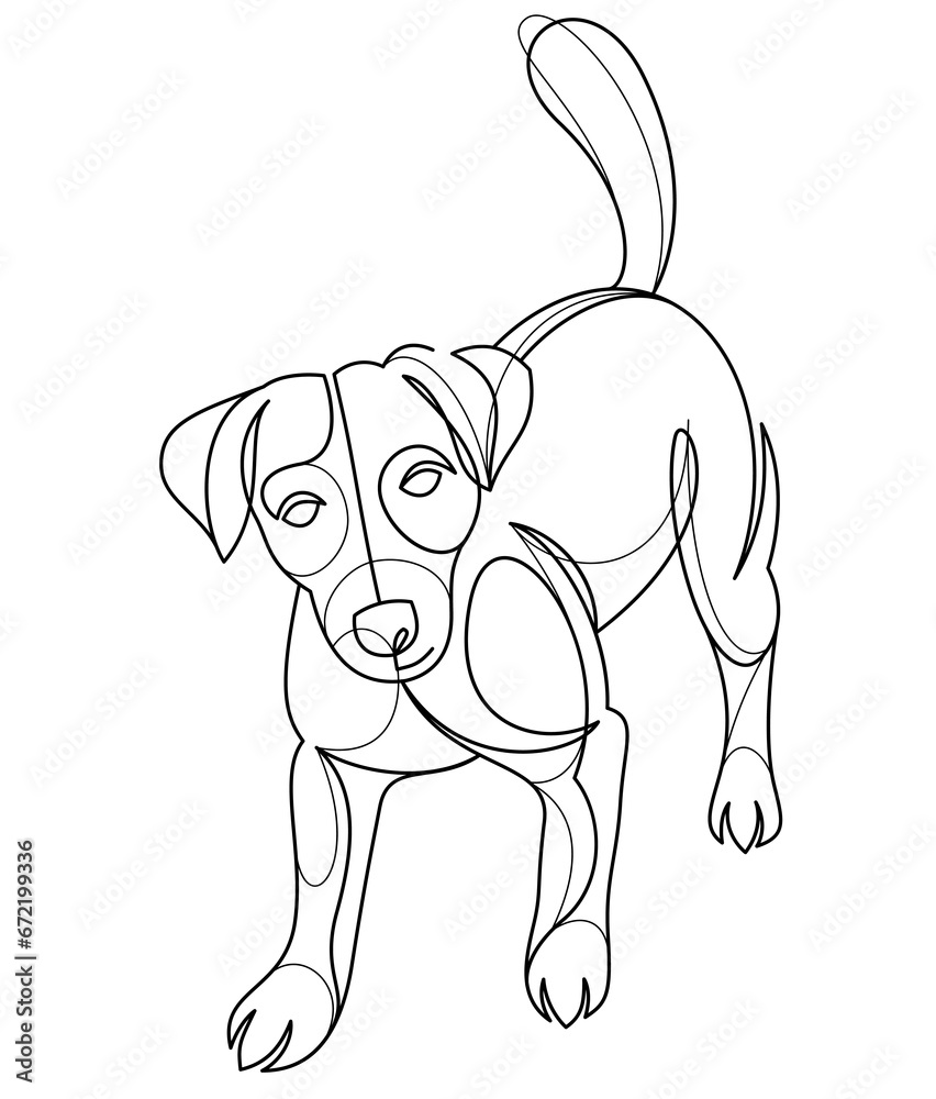 Fototapeta premium Funny dog linear vector illustration isolated, Jack Russel Terrier pet playful and cute, adorable dog.