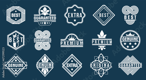 Badges and logos collection for different products and business, black and white premium best quality vector emblems set, classic graphic design elements, insignias and awards.