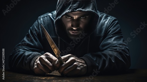 Hidden Threat: An ominous image of a criminal concealing with a knife. A powerful depiction of danger and criminal intent