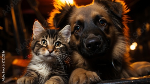 Dog and cat the best friends take a selfie