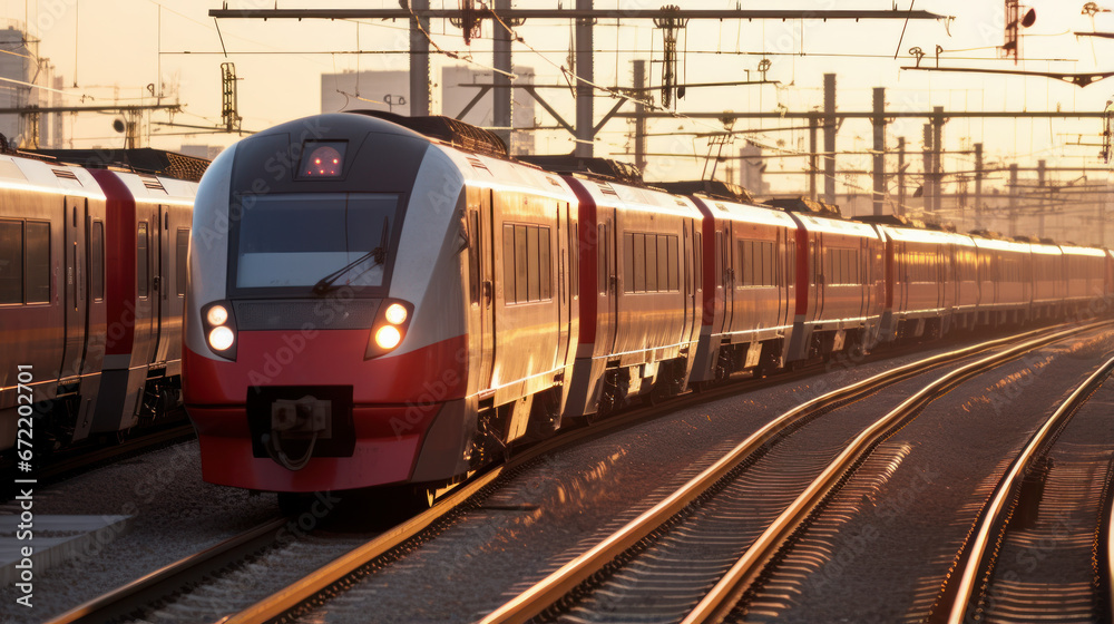 train on railway at sunset train on railway at sunset