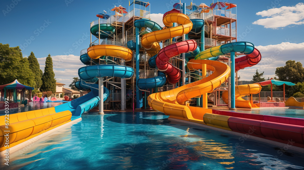 Awaiting Excitement: Bright Water Park Slides Poised for Summer Fun