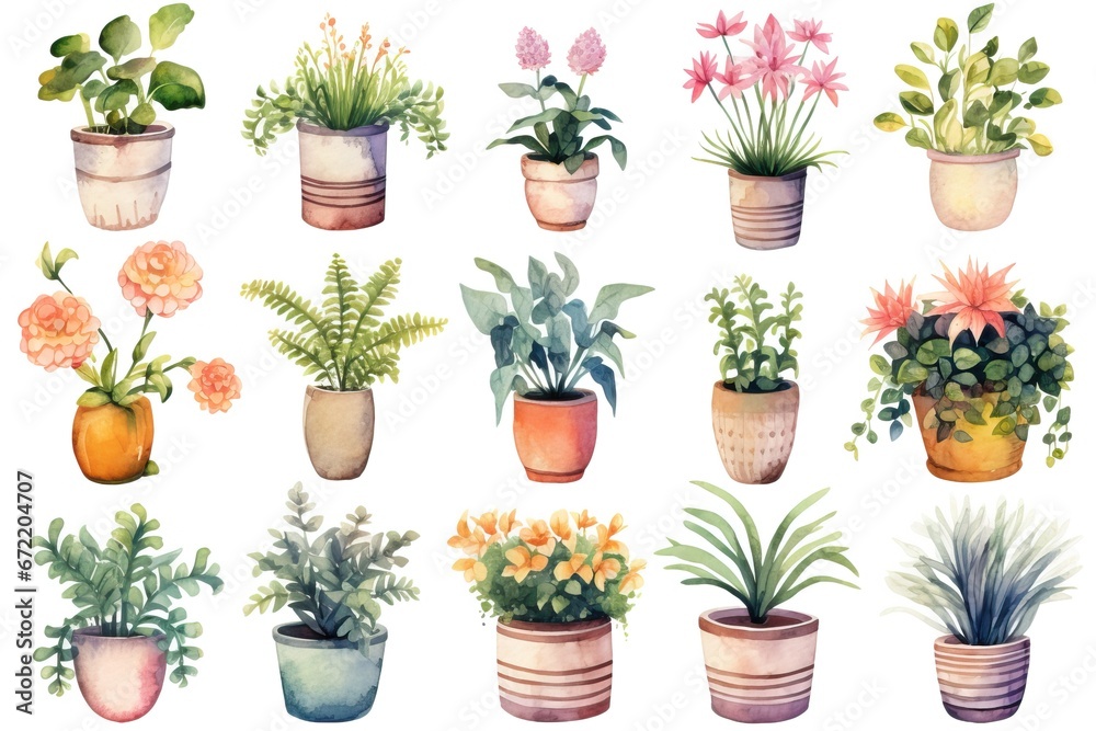 Watercolor Houseplants Set Collection. Watercolor Houseplants Set Collection.