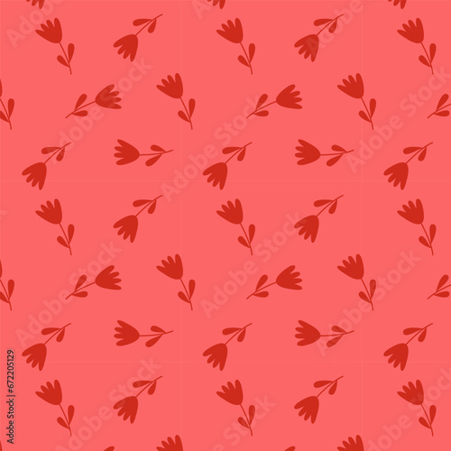 Red flowers isolated on red background. Hand drawn floral seamless pattern vector illustration.
