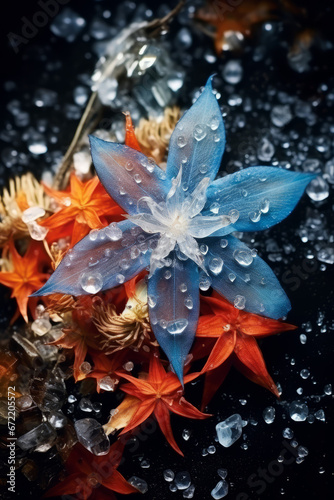 Snow star and ice on a white flower