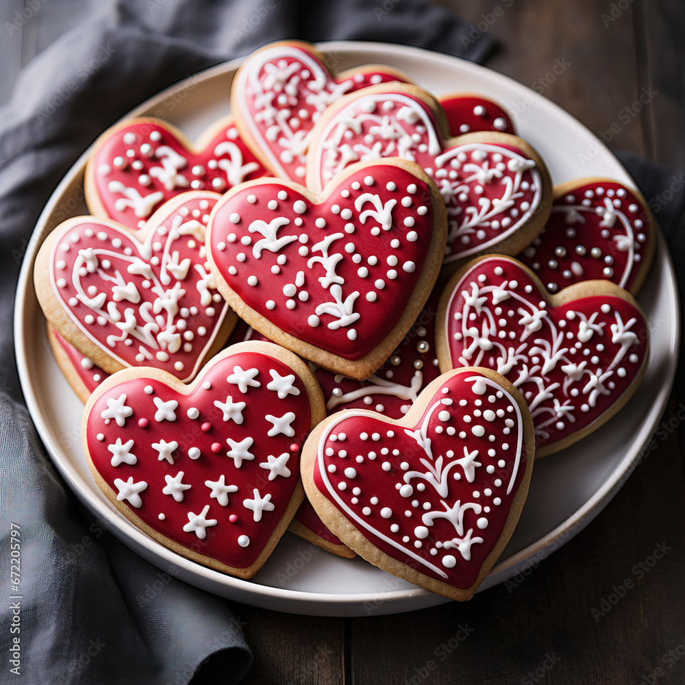 Cupid’s Crafts: Overhead Display of Homemade Valentine Heart Cookies Cupid’s Crafts: Overhead Display of Homemade Valentine Heart Cookies