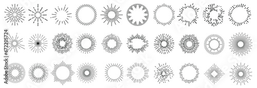 Sun rays icon, shine and burst line