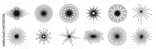 Sun rays icon, shine and burst line