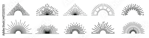 Sun rays icon, shine and burst line