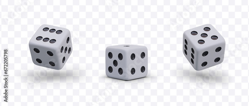 Set of dice. Different numerical values on surfaces. Isolated vector illustration. Equipment for casinos, gaming clubs. Gambling symbol. Accessory for board games