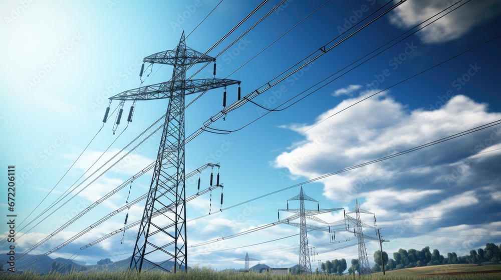 Powerful Connection: An isolated power pole and power lines, a symbol of electricity, energy, and technological infrastructure. Powerful Connection: An isolated power pole and power lines, a symbol of electricity, energy, and technological infrastructure.