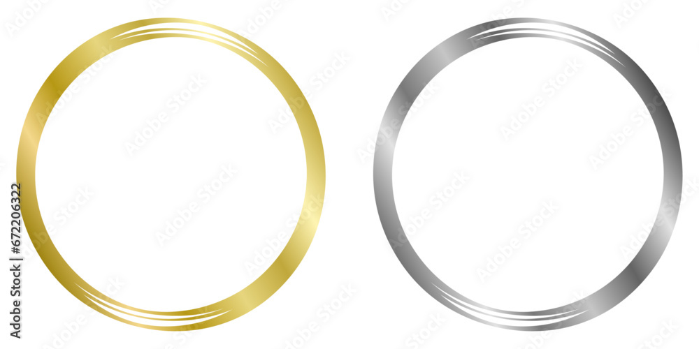 Set of golden and silver frames. Vector frame isolated on white. Frame for text, certificate, pictures, diploma, invitation. Golden ring isolated on white - obrazy, fototapety, plakaty 