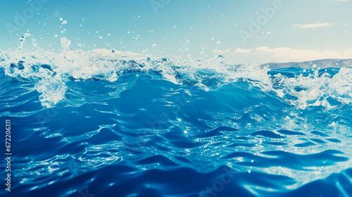 Abstract blue sea water with white wave for background. Blue mediterranean sea. sea splash sailing boat trail on the water.
