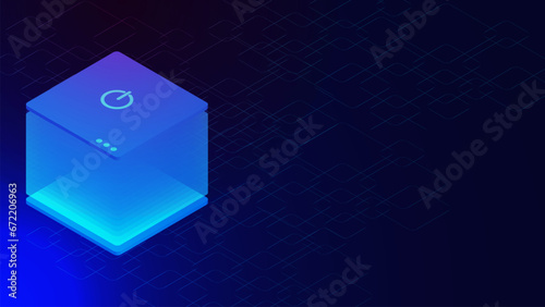 Digital data storage or data center concept. Computer storage with abstract lines for data transfer background.