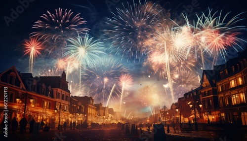 Photo of Vibrant Bursting Fireworks Illuminate the Night in a Dazzling Display