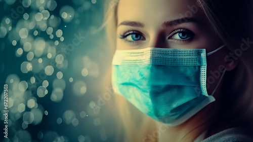 Woman wearing medical mask. Masked woman - protection against influenza virus.