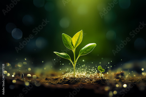 Young sprout of a ficus. Eco concept future earth. Home flower care. Green thinking concept. © leo_nik