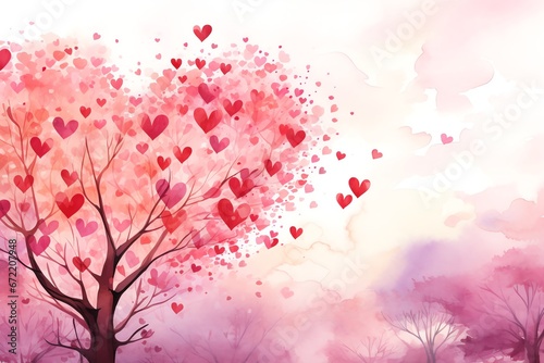 Valentine's day background with hearts watercolor style