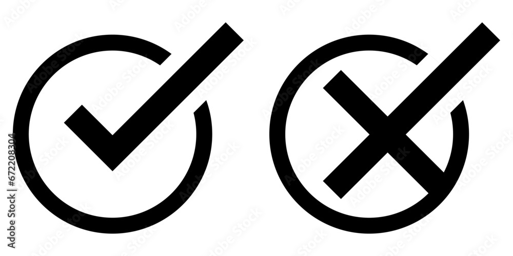 Right wrong tick circle icon set black outline Right wrong tick circle icon set black outline
