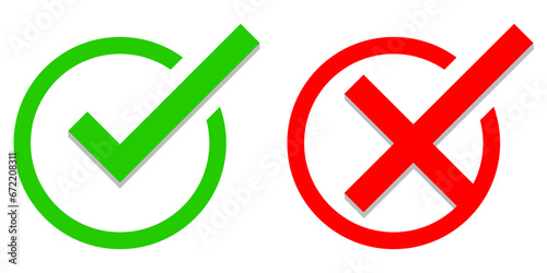 Right wrong tick circle icon set green and red photo