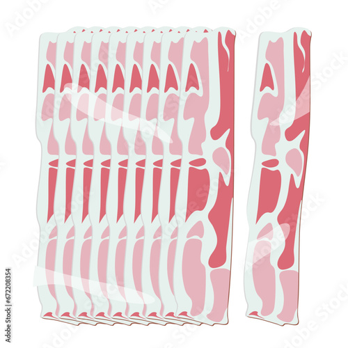 Smoked bacon rows of raw sliced streaky flat design