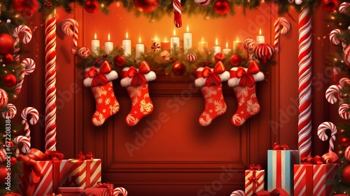Christmas wallpaper design with red background and vibrant colors