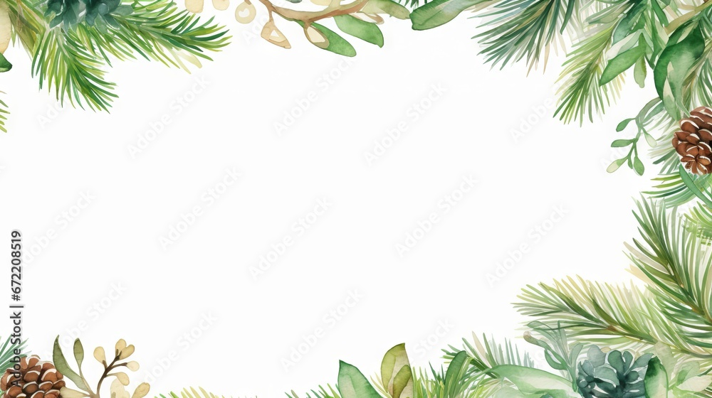 Festive watercolor banner with fir branches and text space