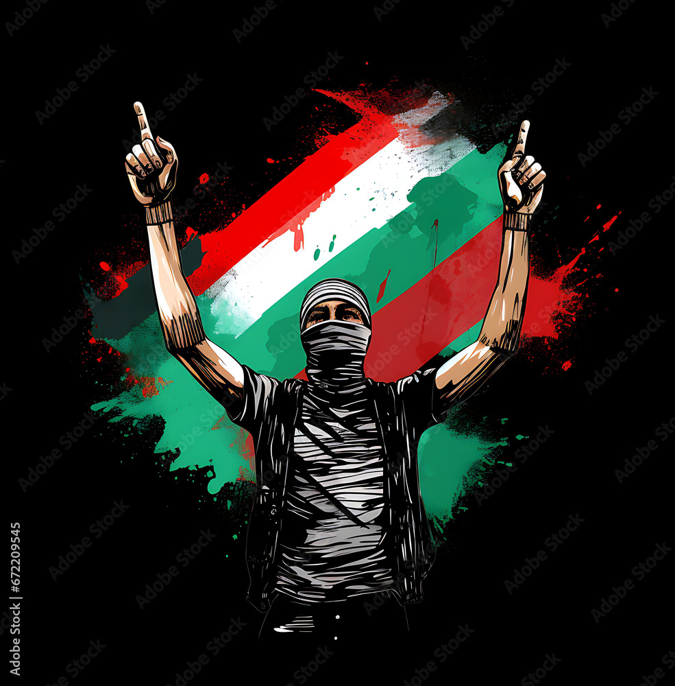 Image depicting solidarity with Palestine, featuring a hand icon and the Palestinian flag, with the message 'Save Gaza'