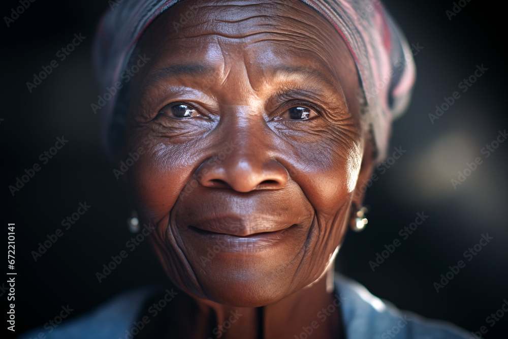 Smiling elderly black woman. Old person. AI. Smiling elderly black woman. Old person. AI.