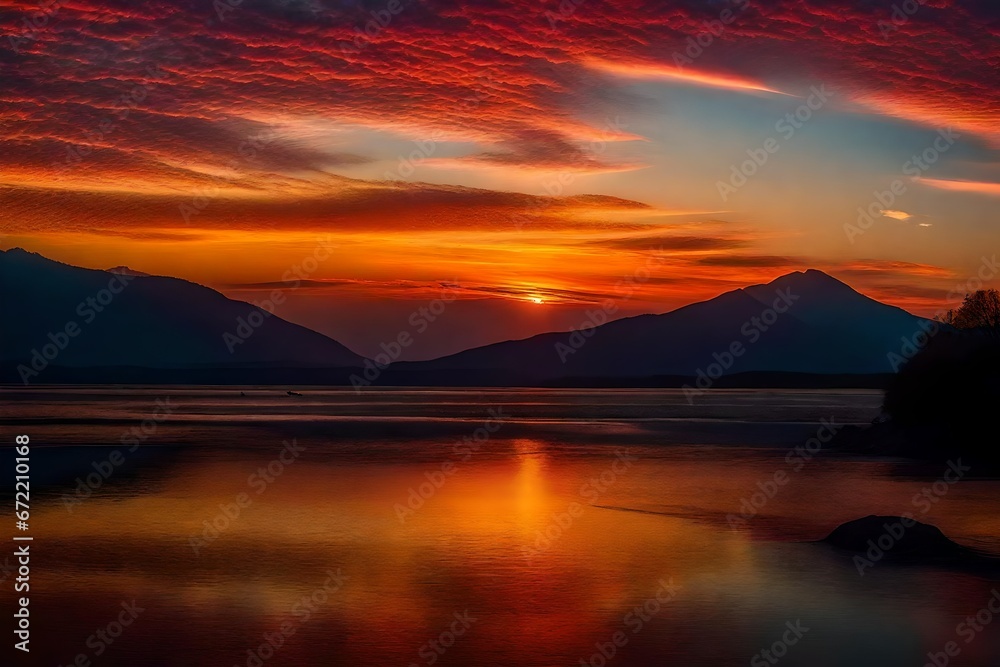 sunset on the lake  Generated Ai