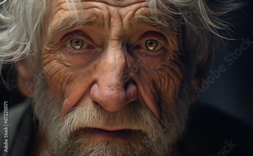 Nahaufnahme eines traurigen alten Mannes; Generative AI photo