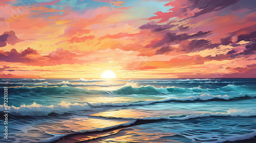 Colorful coastal sunset Ai Generative © SK