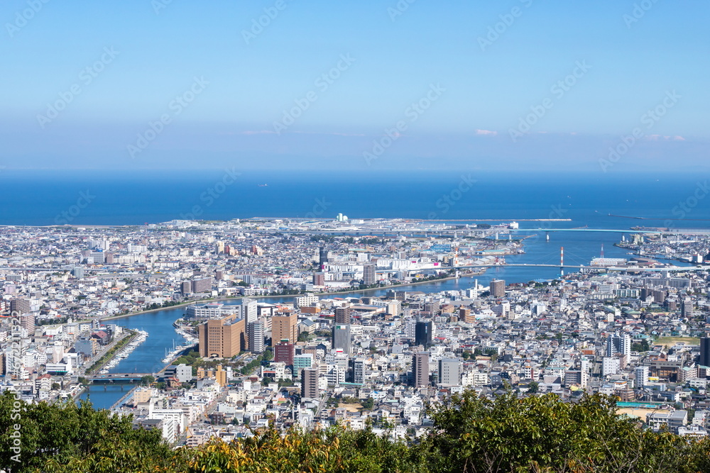 Cityscape of tokushima city , View from Mt. bizan ( tokushima city, tokushima, shikoku, japan )