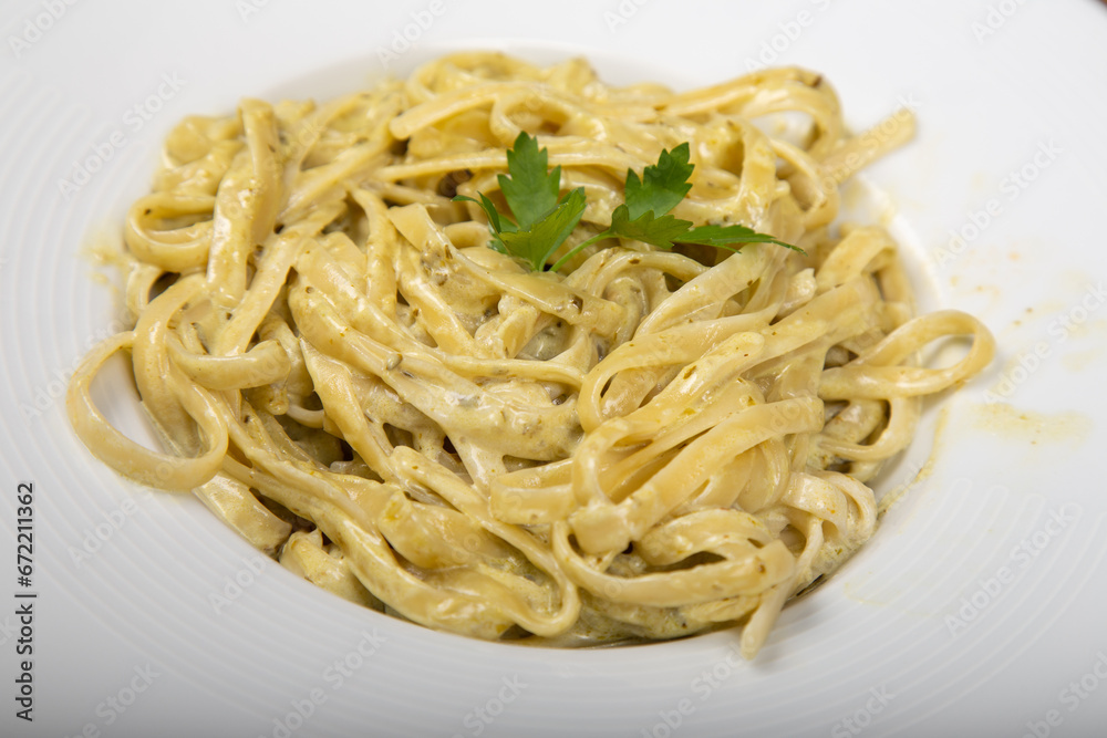 Delicious Italian pasta, Spaghetti, Fettuccine, Macaroni, Fusilli, Bow ties, Penne
