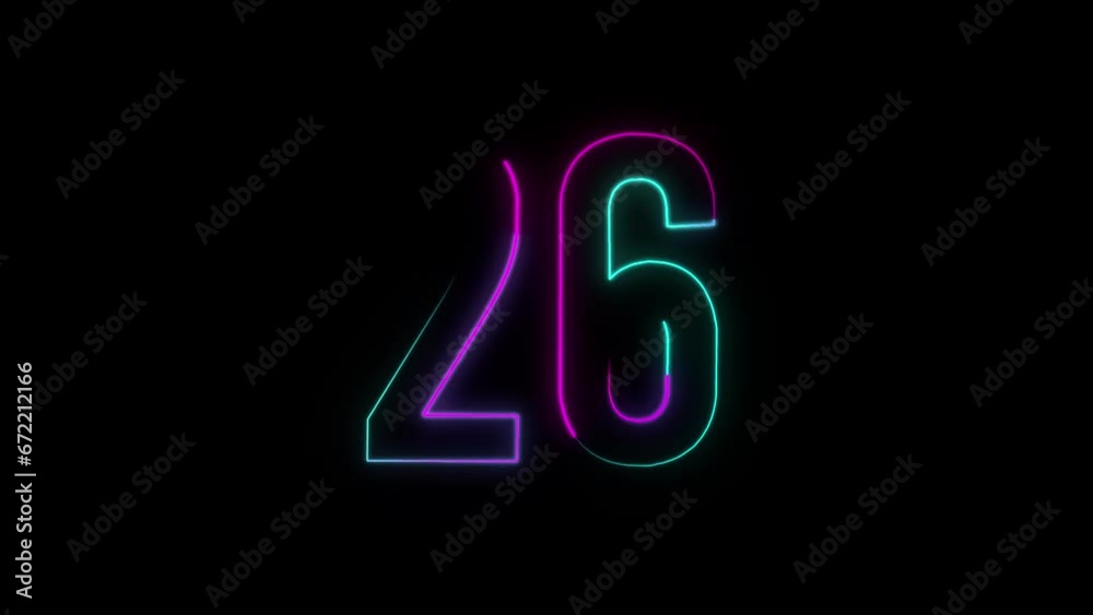 Neon number 26 with alpha channel, neon numbers Neon number 26 with alpha channel, neon numbers