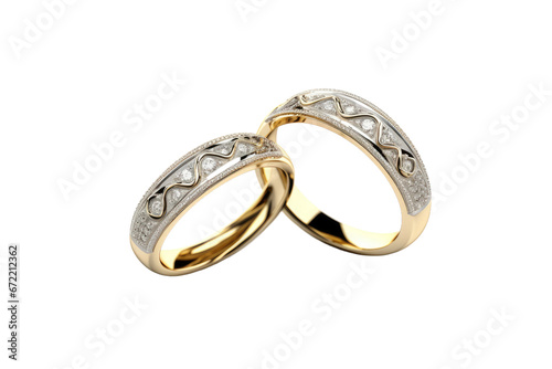 Two Hearts One Love High Detailed Couples Rings Isolated On Transparent Background.