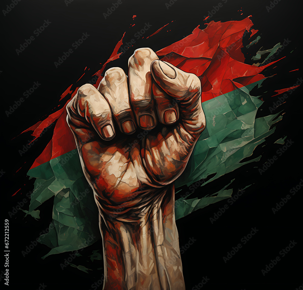 Fototapeta premium I stand with Palestine with hand icon and palestine flag. Save Gaza, Free Palestine Israel war conflict.