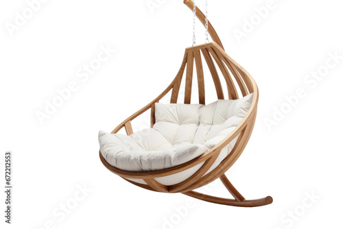 Elevate Your Relaxation with a Modern Wooden Swing Chair Isolated On Transparent Background.