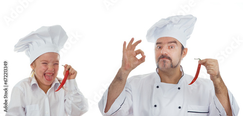 Playful Chef and little girl with chili