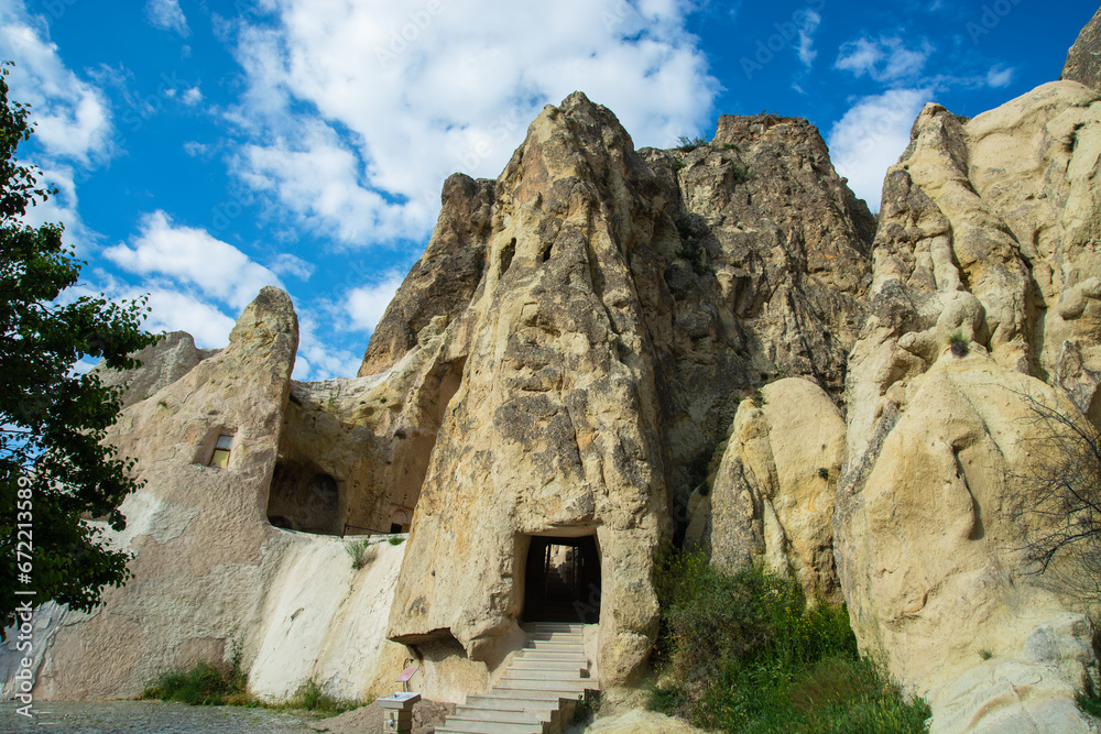 Exterior view of the Dark Church in Göreme open air museum in the Cappadocia region of Turkey.