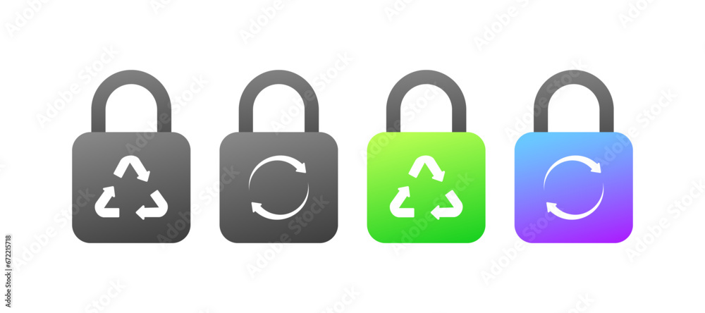 Lock icons. Different styles, colors, locks with bio-triangle inside. Vector icons Lock icons. Different styles, colors, locks with bio-triangle inside. Vector icons