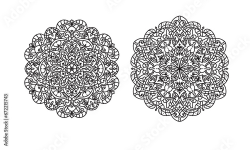Floral anti stress therapy mandala set in black and white illustration