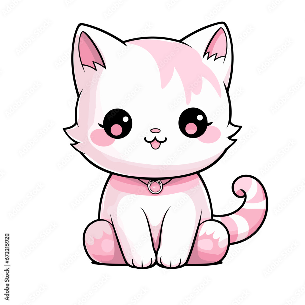 Cute pink cat vector clipart. Good for fashion fabrics, children’s clothing, T-shirts, postcards, email header, wallpaper, banner, events, covers, advertising, and more.