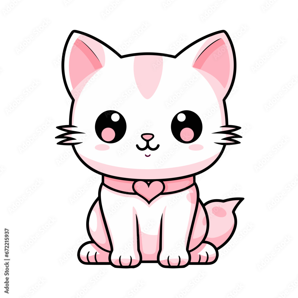 Cute pink cat vector clipart. Good for fashion fabrics, children’s clothing, T-shirts, postcards, email header, wallpaper, banner, events, covers, advertising, and more.