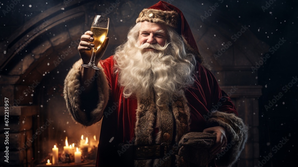 santa claus with christmas tree and snowflakes generated by AI